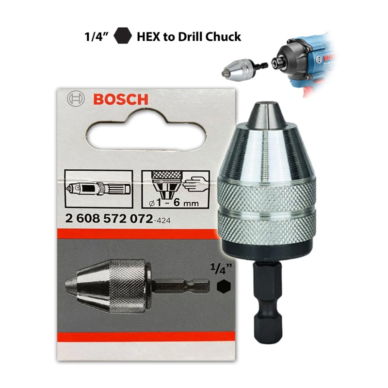 Bosch 2608572072 Keyless Drill Chuck Adapter for 1/4" Hex Shank (Convert Impact Driver to a Drill)