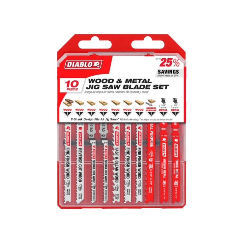 10PC Jig Saw Blade Set for Wood & Metal