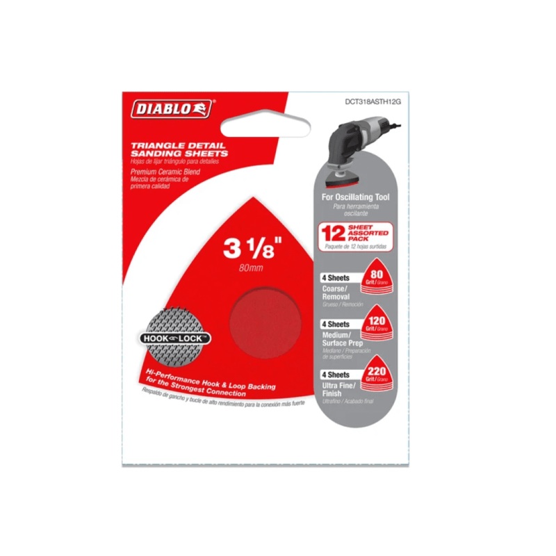 12PC 3-3/4 in. Oscillating Triangular Detail Sanding Sheet Set
