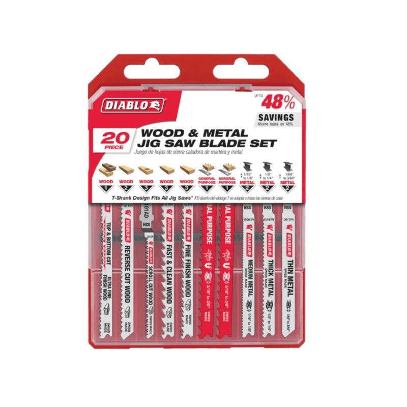 20PC Jig Saw Blade Set for Wood, Metal and Plastics