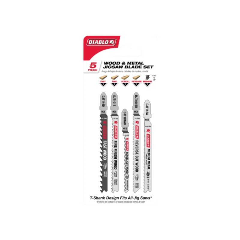 5PC Jig Saw Blade Set for Wood & Metal