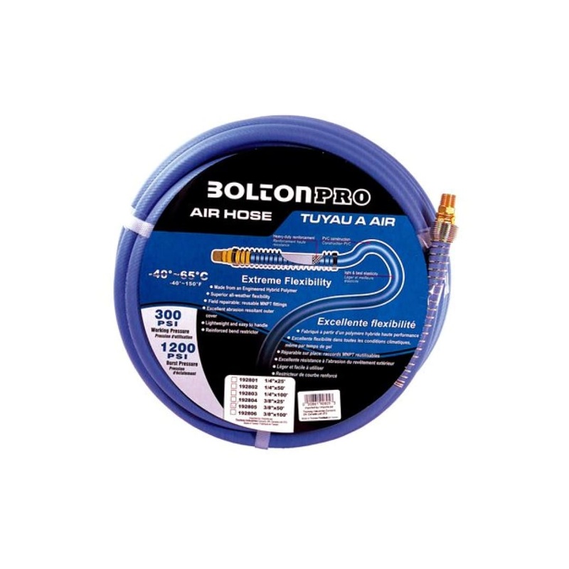 Air Hose 3/8in x 50ft Flexible PVC Quick Coupler & Plug With 1/4in Female NPT