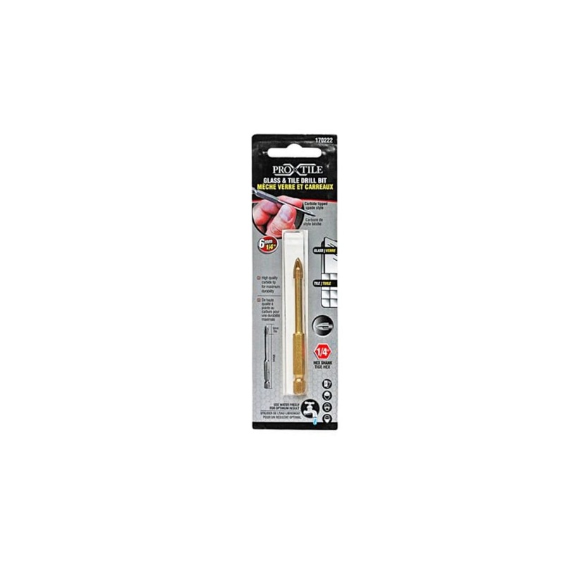 Drill Bit Glass & Tile 1/4in X 80mm Carbide Tip 1/4in Shank