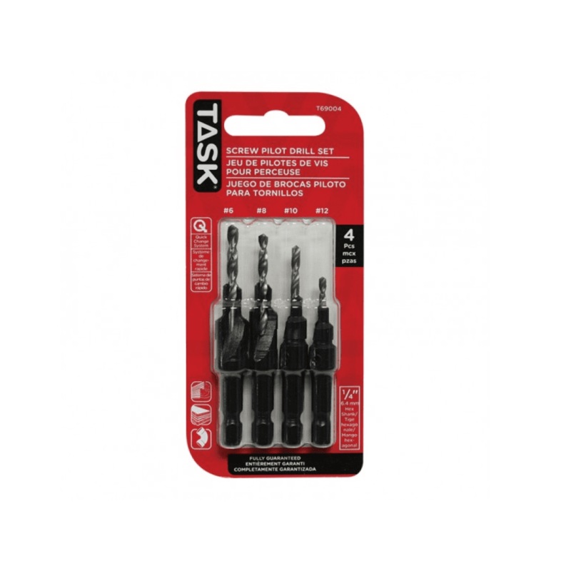 4PC Screw Pilot Drill Bit Set - Sandwich Blister