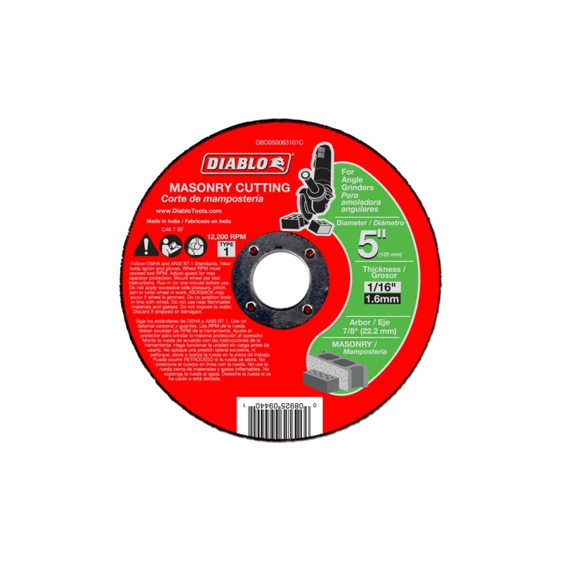 5" x 1/16" x 7/8" Masonry Cut-Off Disc