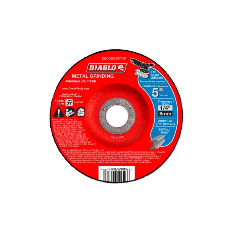 5" x 1/4" x 7/8" Type 27 Metal Grinding Disc
