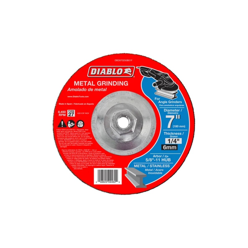 7" x 1/4" x 5/8"-11 Type 27 HUB Metal Grinding Disc
