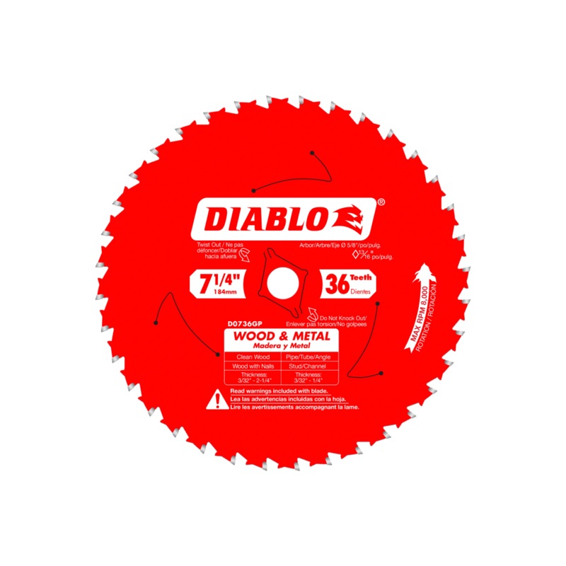 7-1/4 in. x 36 Tooth Wood & Metal Carbide Saw Blade