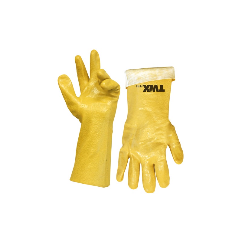 1dz. PVC Chemical Gloves Yellow 14in Cotton Flock Lining