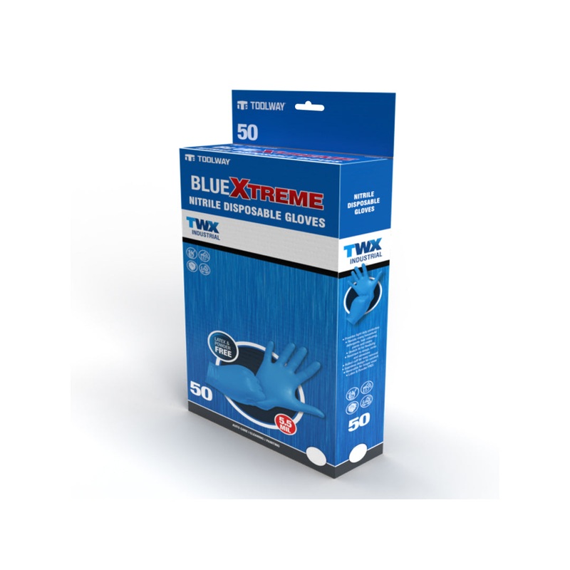50Pk Latex Free Disposable Nitrile Gloves 5.5 Mil Blue (L)