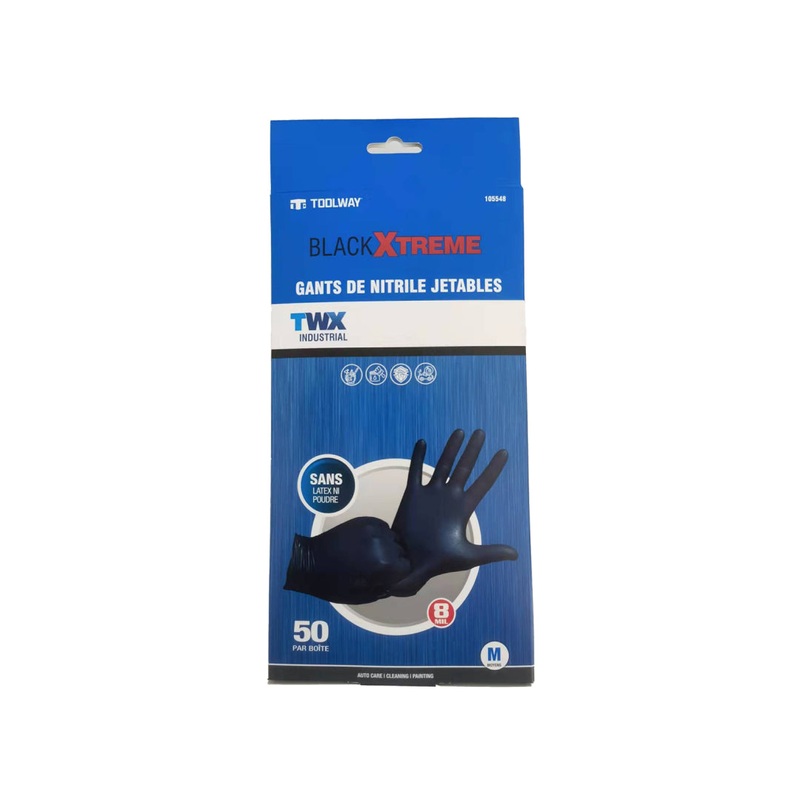50Pk Latex Free Disposable Nitrile Gloves 8 Mil Black (M)