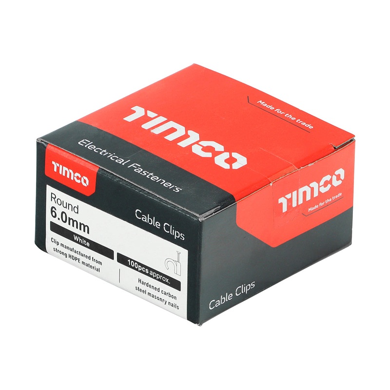 TIMCO Round Cable Clips White - To fit 6.0mm