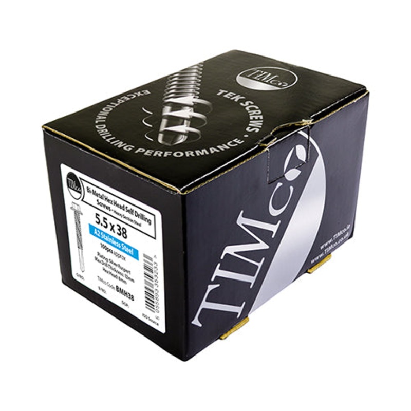 TIMCO Self-Drilling Heavy Section A2 Stainless Steel Bi-Metal Screws with EPDM Washer - 5.5 x 55