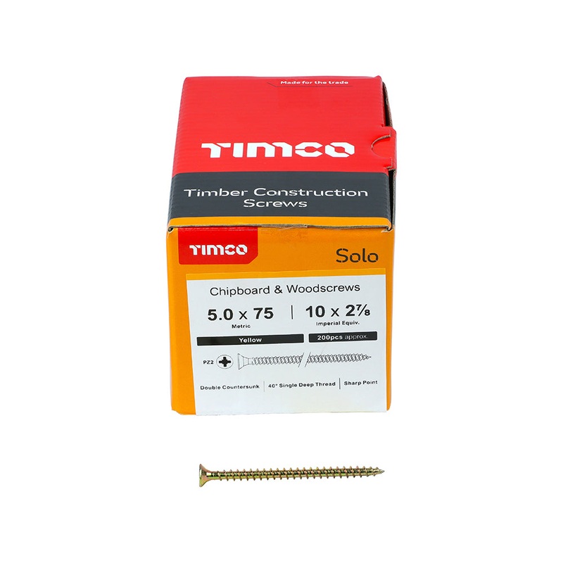 TIMCO Solo Countersunk Gold Woodscrews - 5.0 x 75