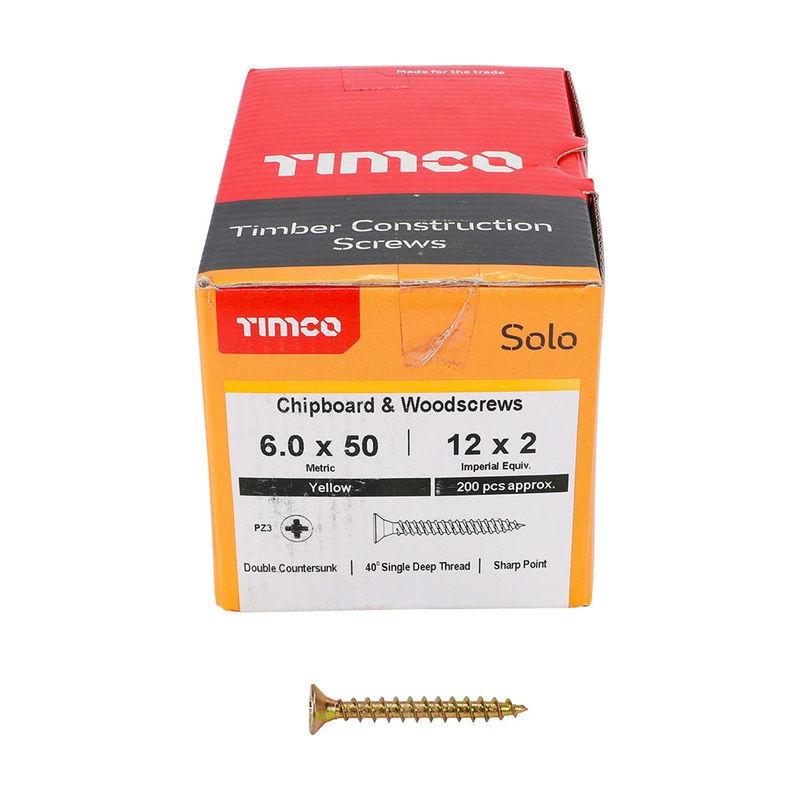 TIMCO Solo Countersunk Gold Woodscrews - 6.0 x 50