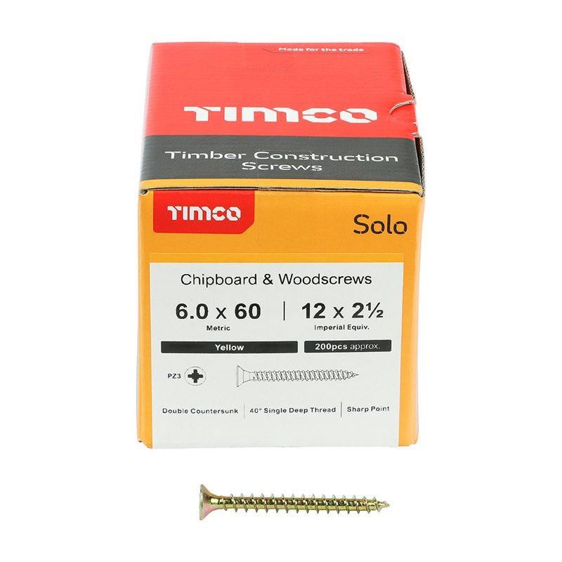 TIMCO Solo Countersunk Gold Woodscrews - 6.0 x 60