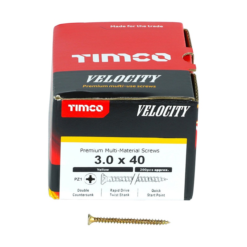 TIMCO Velocity Premium Multi-Use Countersunk Gold Woodscrews - 3.0 x 40
