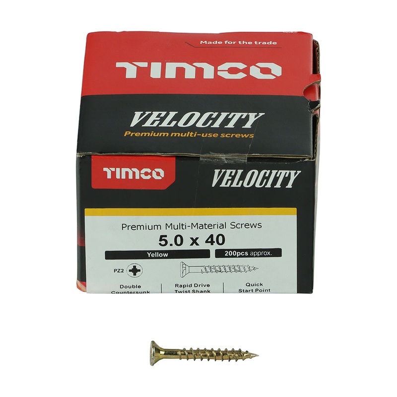 TIMCO Velocity Premium Multi-Use Countersunk Gold Woodscrews - 5.0 x 40
