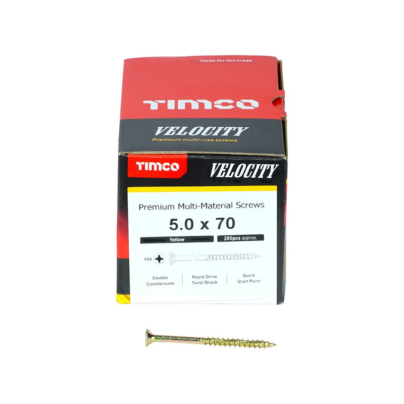 TIMCO Velocity Premium Multi-Use Countersunk Gold Woodscrews - 5.0 x 70