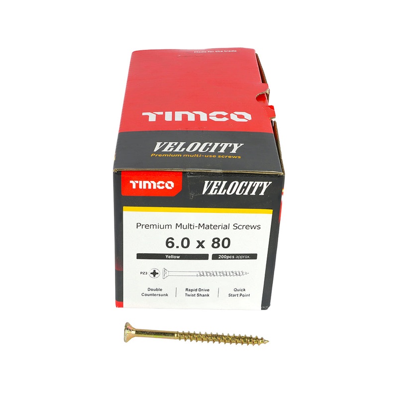 TIMCO Velocity Premium Multi-Use Countersunk Gold Woodscrews - 6.0 x 80