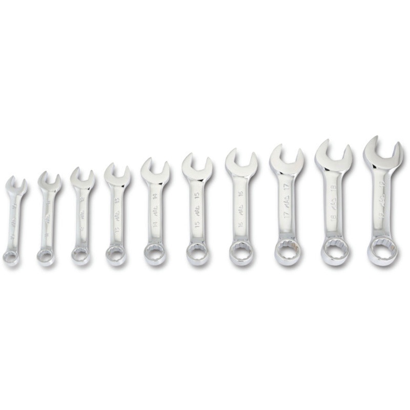10-PC. Metric Knuckle Saver Stubby Combination Wrench Set - 12-PT.