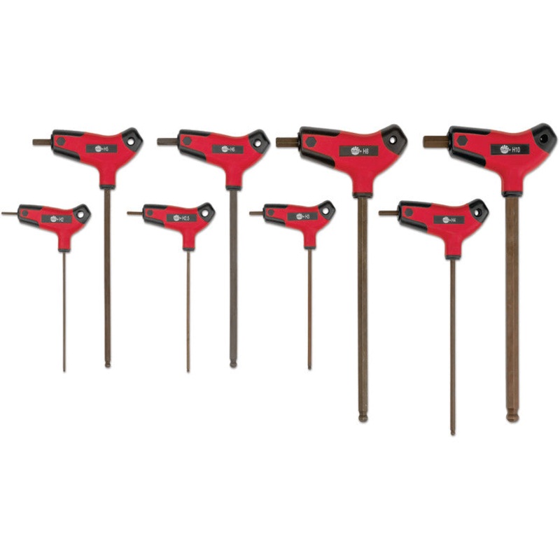 8-PC. Metric Bi-Material T-Handle Ball-End Hex Key Set