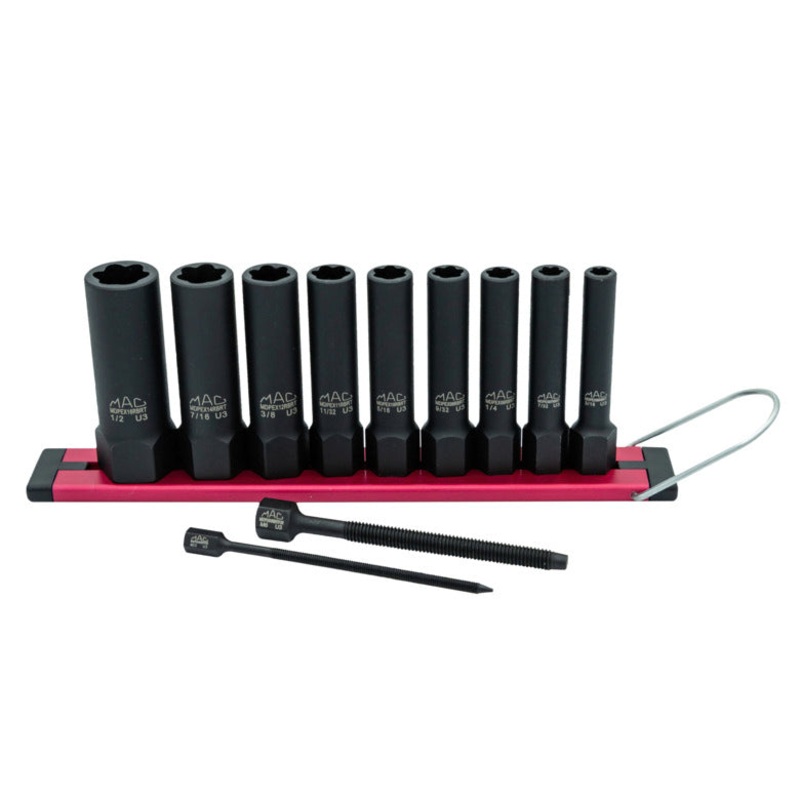 9-PC. 1/4" Drive R.B.R.T SAE Impact Foreign Object Removal (FOR) Deep Extractor Socket Set