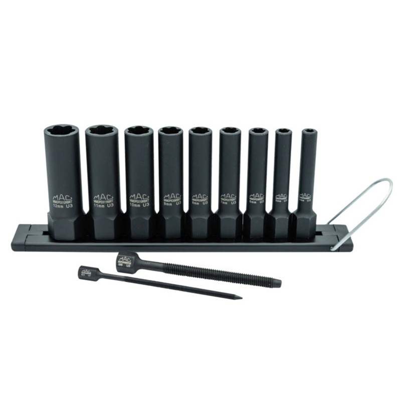 9-PC. 1/4" Drive R.B.R.T Metric Impact Foreign Object Removal (FOR) Deep Extractor Socket Set
