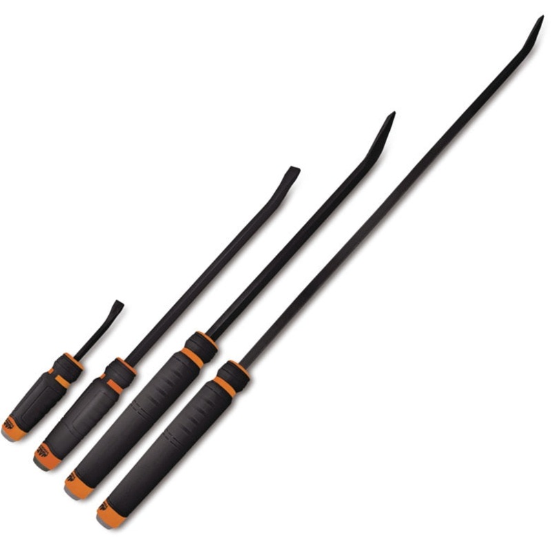 4-PC. Capped Comfort-Handle Curved-Head Pry Bar Set  Hi-Vis Orange