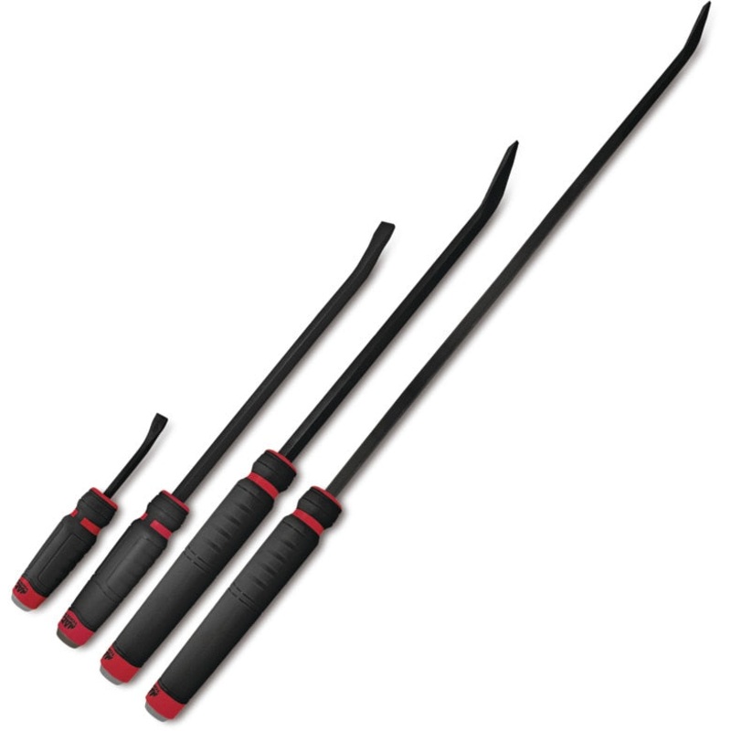 4-PC. Capped Comfort-Handle Curved-Head Pry Bar Set  Red