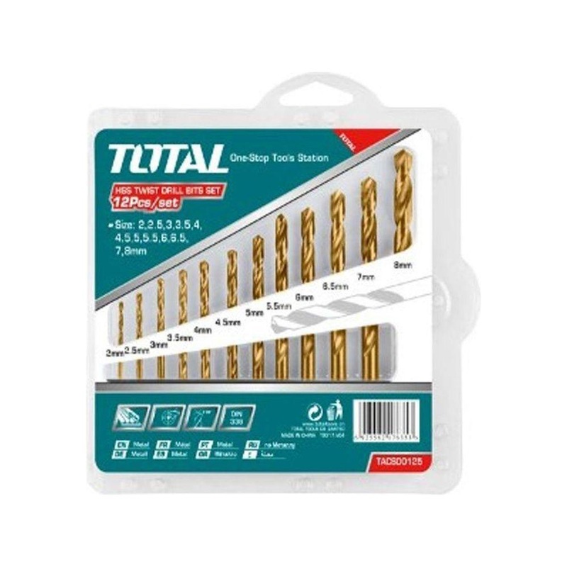 Total TACSD0125 12pcs HSS Twist Metal Drill Bit Set