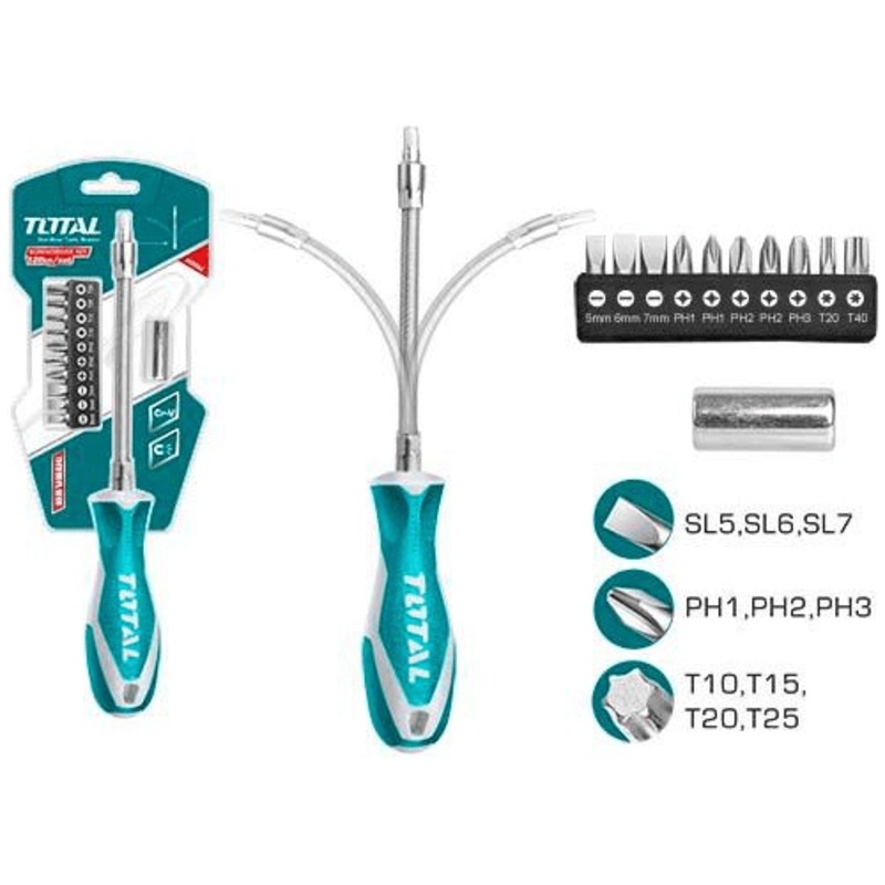 Total THT250FL1206 12pcs Screwdriver Set (Flexible Shaft)