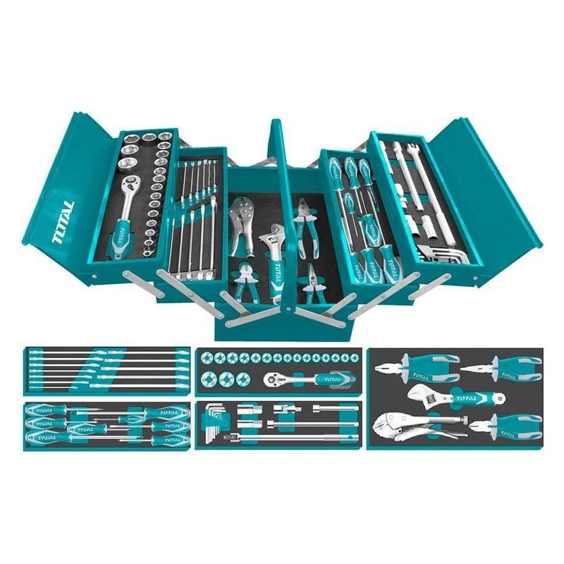 Total THTCS12591 50pcs Hand Tools Set with Metal Tool Box