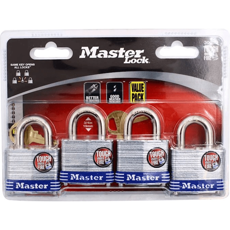 MasterLock 3008D Laminated Steel Padlock 4pcs (Key Alike)