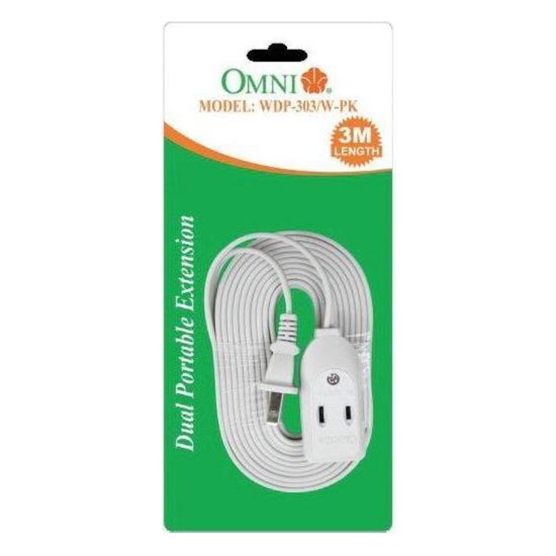 Omni WDP-303-PK W/ Dual Portable Extension Cord Set 3meters Wire 1,000 6A 250V