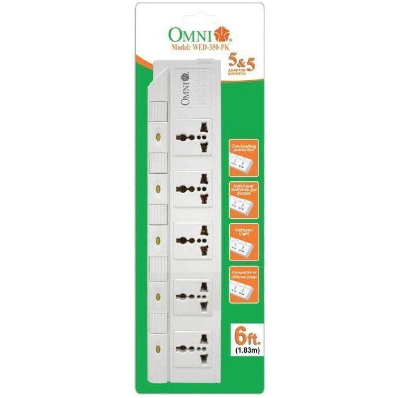 Omni WED-350-PK Extension Cord Set 5-Gang with Individual Switch