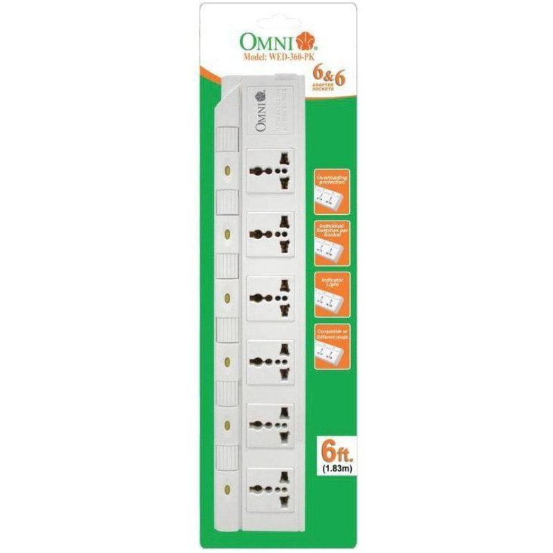 Omni WED-360-PK Extension Cord Set 6-Gang with Individual Switch