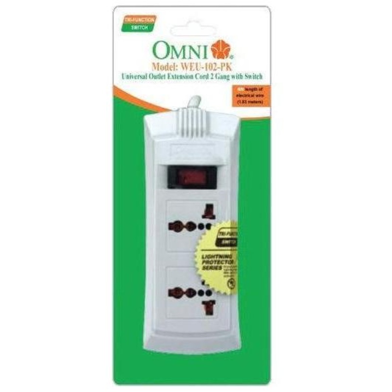 Omni WEU-102-PK Universal Outlet Extension Cord 2-Gang with Switch