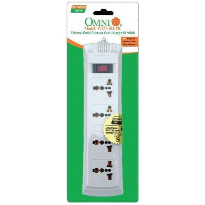 Omni WEU-103-PK Universal Outlet Extension Cord 3-Gang with Switch