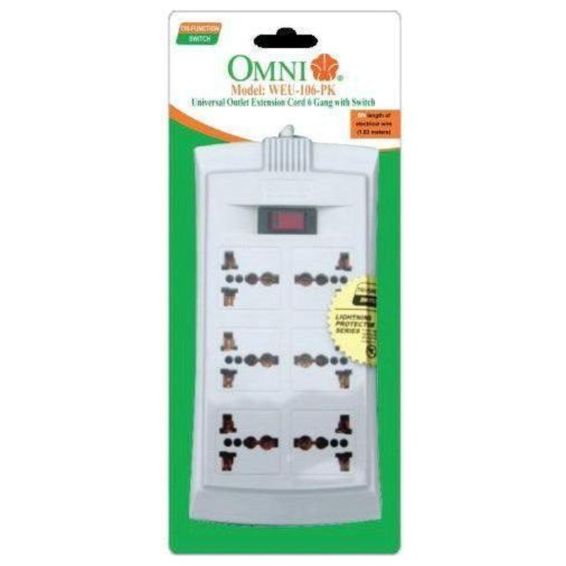 Omni WEU-106-PK Universal Outlet Extension Cord 6 Gang with Switch