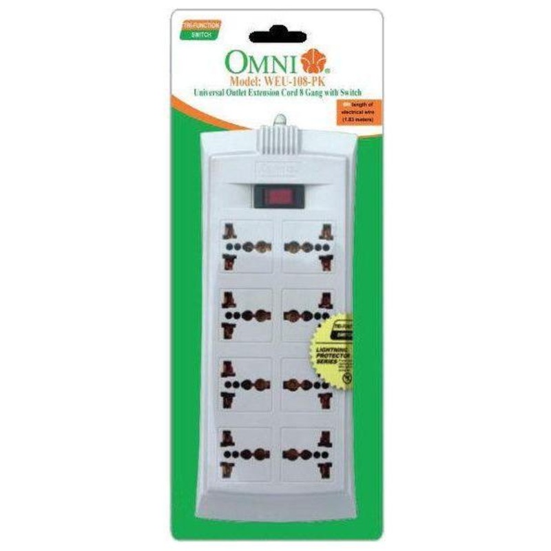 Omni WEU-108-PK Universal Outlet Extension Cord 8 Gang with Switch