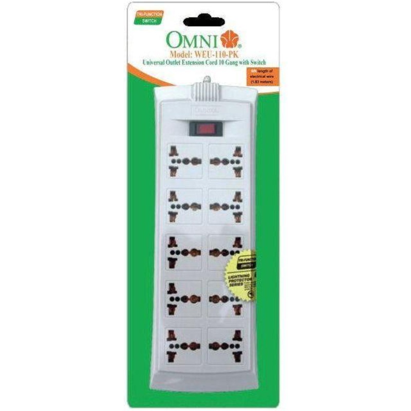 Omni WEU-110-PK Universal Outlet Extension Cord 10 Gang with Switch