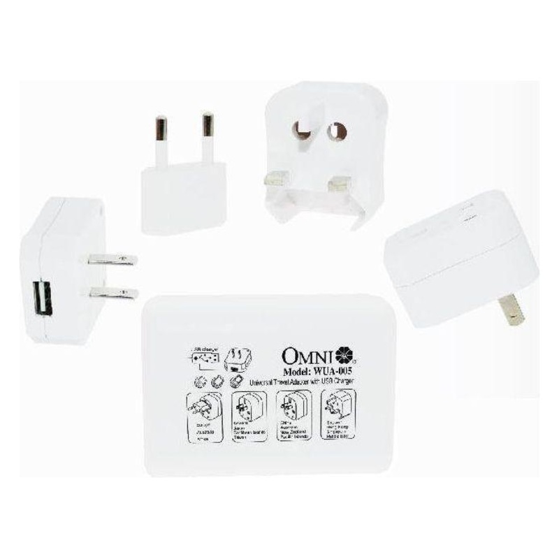 Omni WUA-005-PK Universal Travel Adapter with USB Outlet 3A 250V