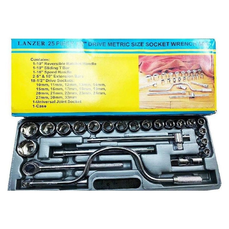 Lanzer 25pc Socket Wrench Set 1/2" Drive 10-32mm