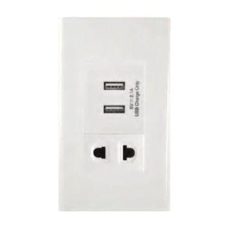 Omni WP3-WUSB/WU USB Charger Outlet and Universal Outlet in White Plate 16A (Wide Series)