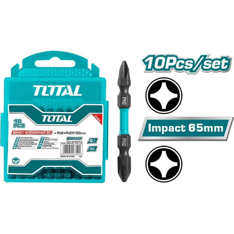 Total TACIM16PH233 10pcs Impact Screwdriver Bit Set 65mm