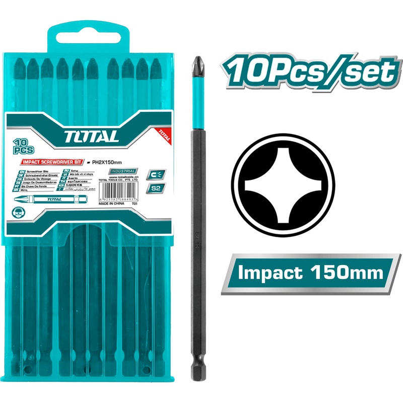 Total TACIM16PH263 10pcs Impact Screwdriver Bit Set 150mm