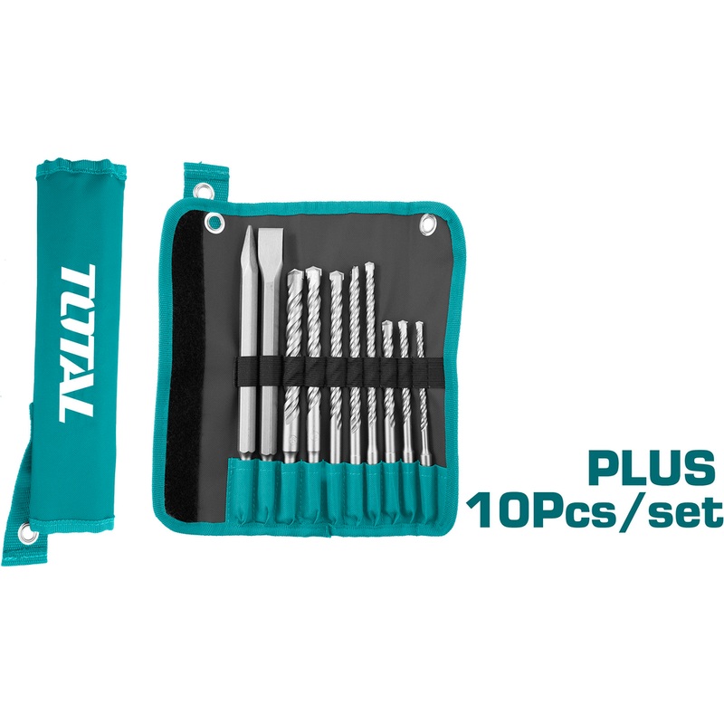 Total TACSD19101 10pcs SDS-plus Chisel and Drill Bits Set