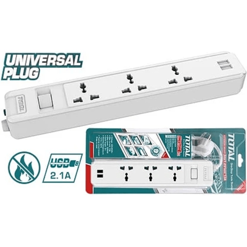 Total THES13041VSB 3-Way Extension Outlet Cord Set with 2 USB