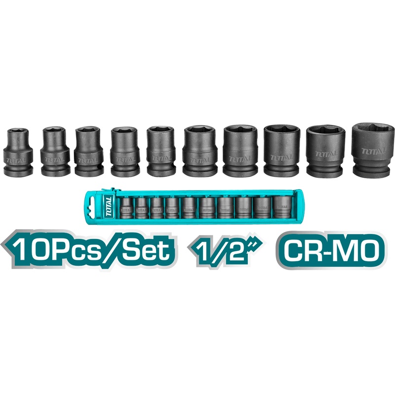 Total THISTD12101 10pcs 1/2" Drive Impact Socket Wrench Set